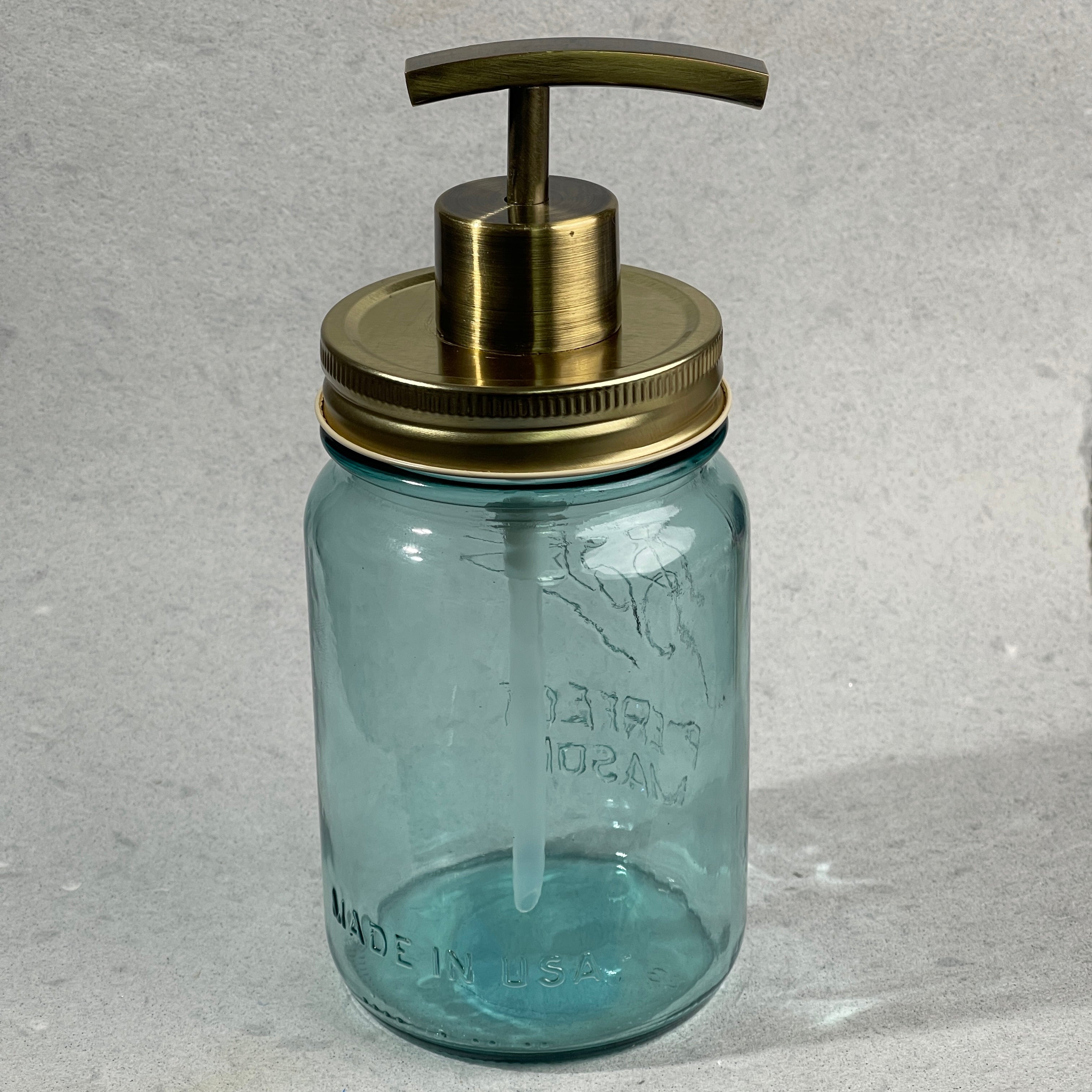 brass gold toned mason jar soap pump kit with rainbow brass finish pump