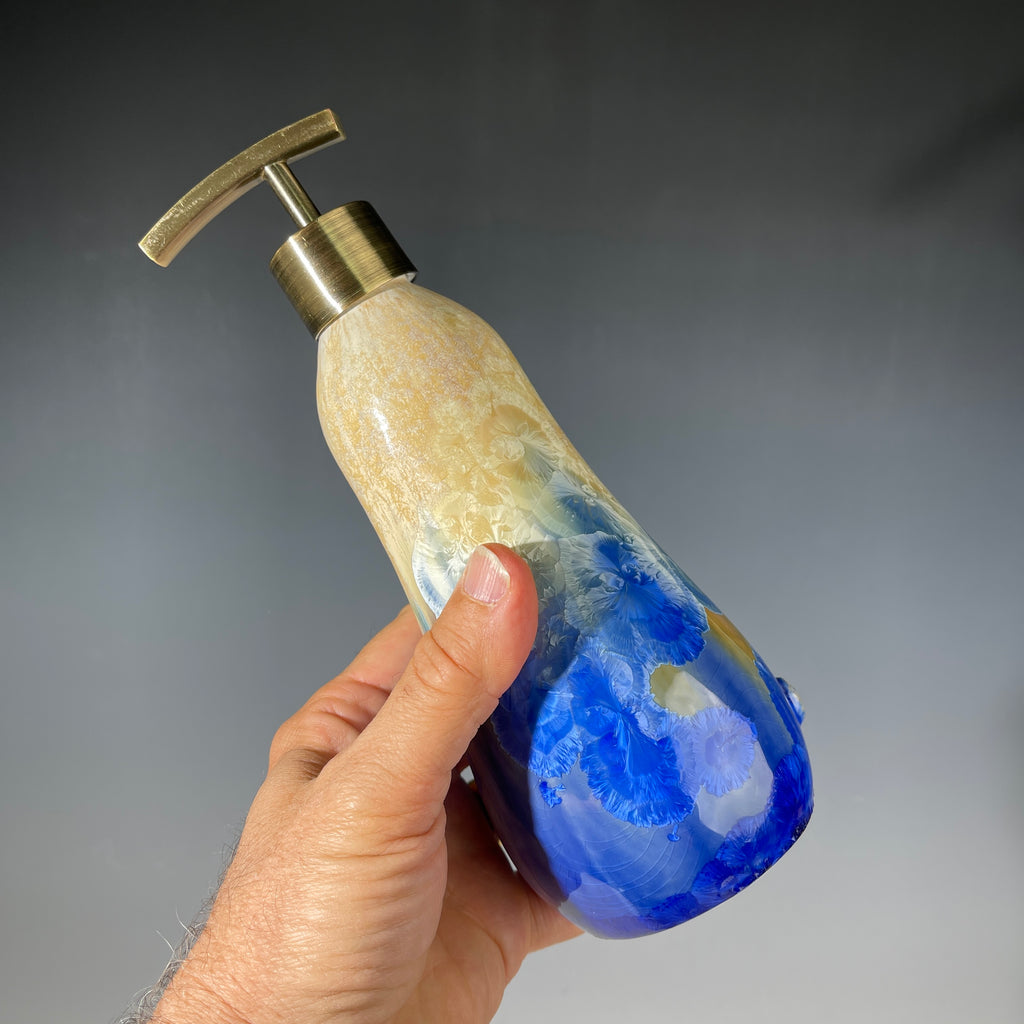 Soap pump dispenser in almond to cobalt