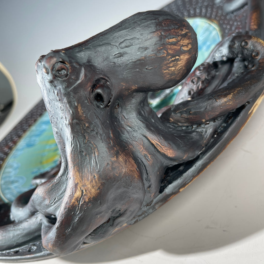 octopus platter with a macro crystalline glaze