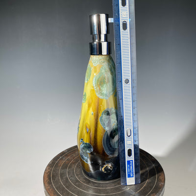 Tall soap dispenser in green tea to forest midnight crystalline sparkle glaze