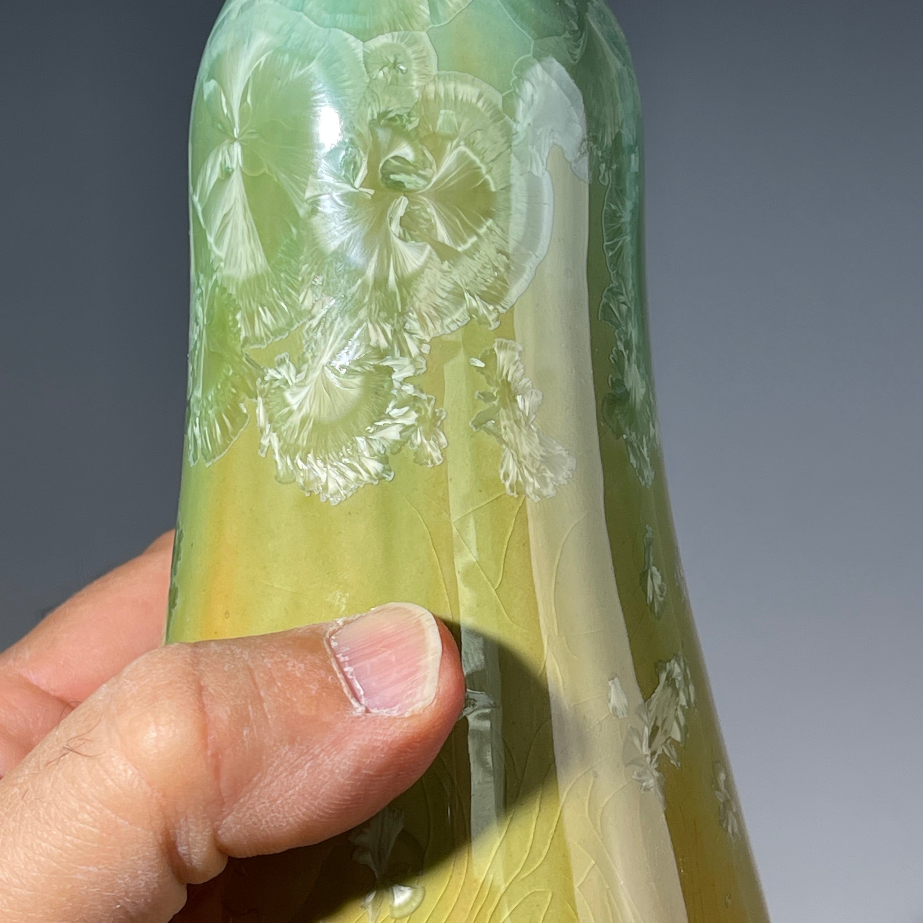 artistic soap dispenser in aqua fade to golden sunrise toned crystalline glaze