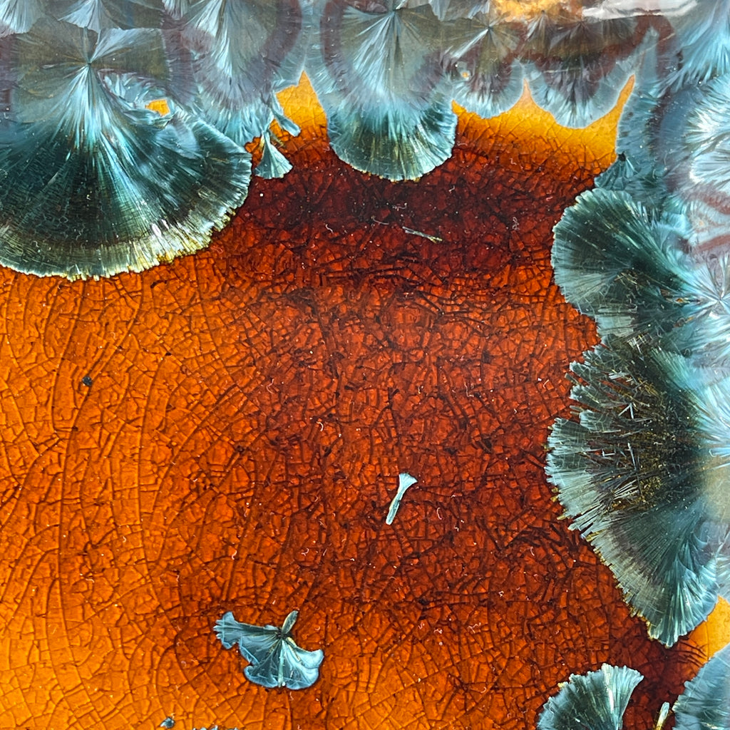 honey teal color macro crystalline glazed ceramic tray by Hong Rubinstein of One Dream DesignTM