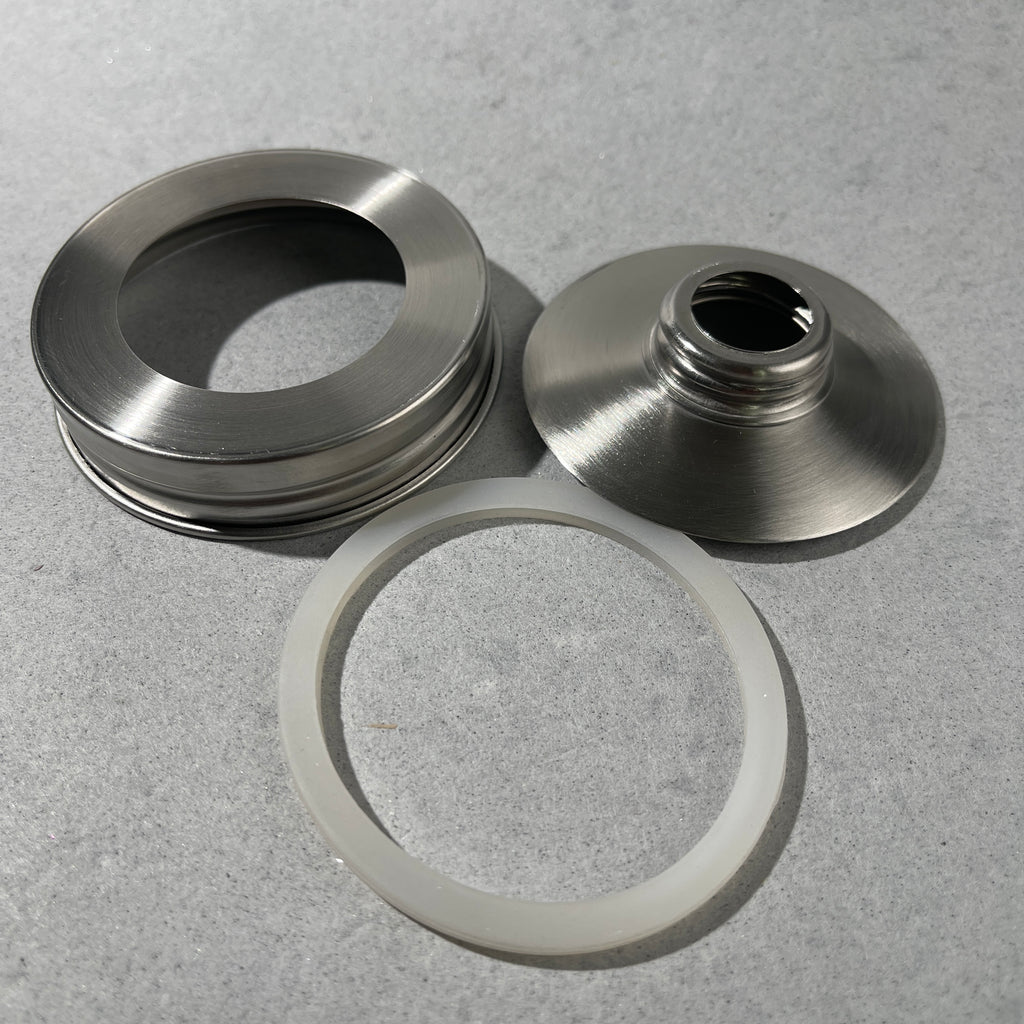 3 piece stainless and silicone adapter for attaching soap pumps to mason  jars 