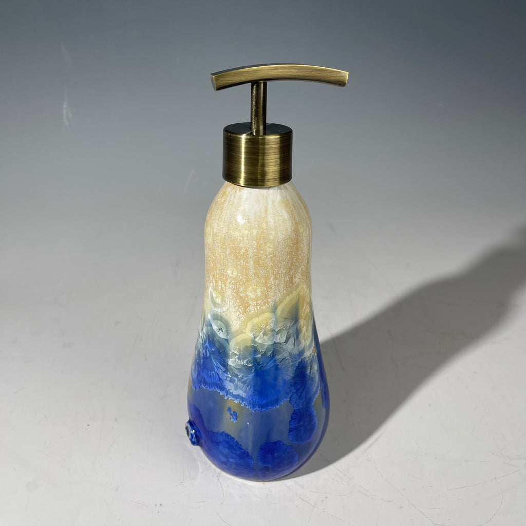 Soap pump dispenser in almond to cobalt