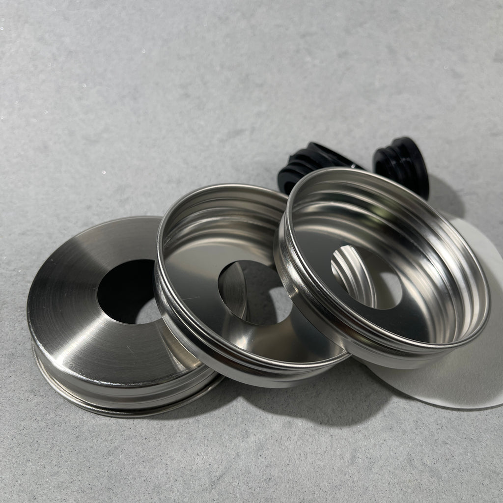 stainless lids with hole  and collars for regular mouth mason jars