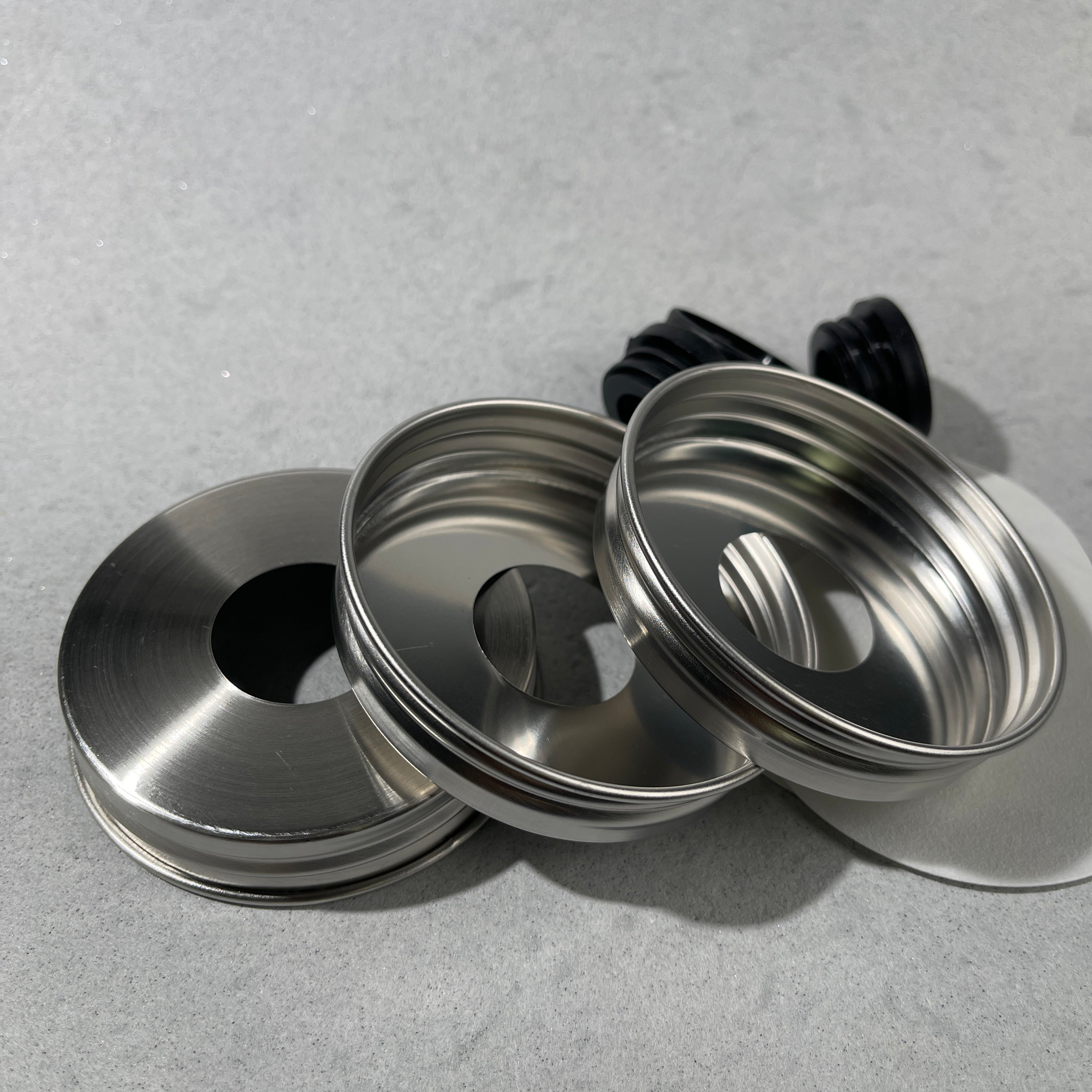 stainless lids with hole  and collars for regular mouth mason jars
