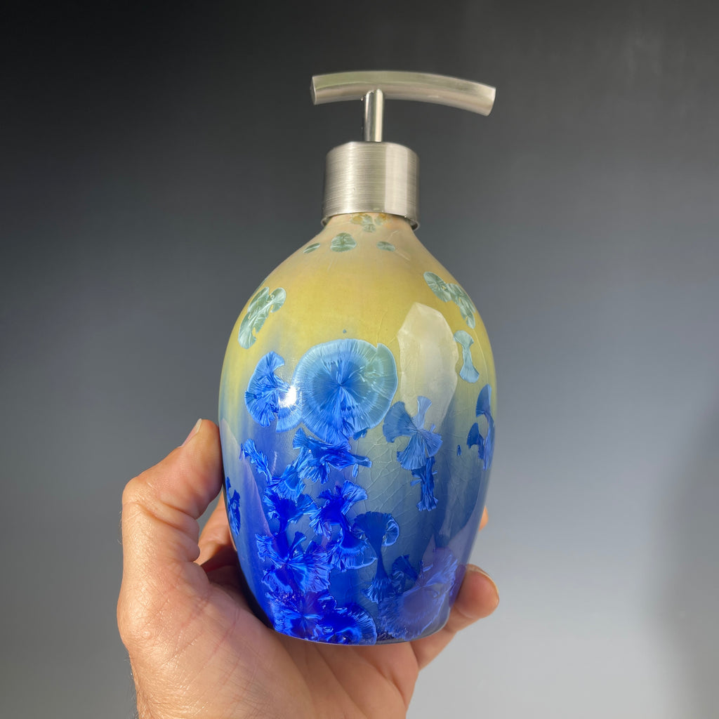 chartreuse to cobalt crystalline glazed soap dispenser