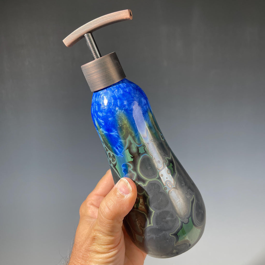 Soap Pump, Lotion and Hand  Dispenser Pump midnight emerald  jewel crystalline glazed