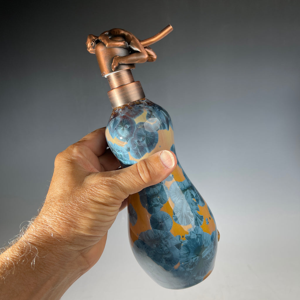 happy man soap pump amber teal crystalline glaze