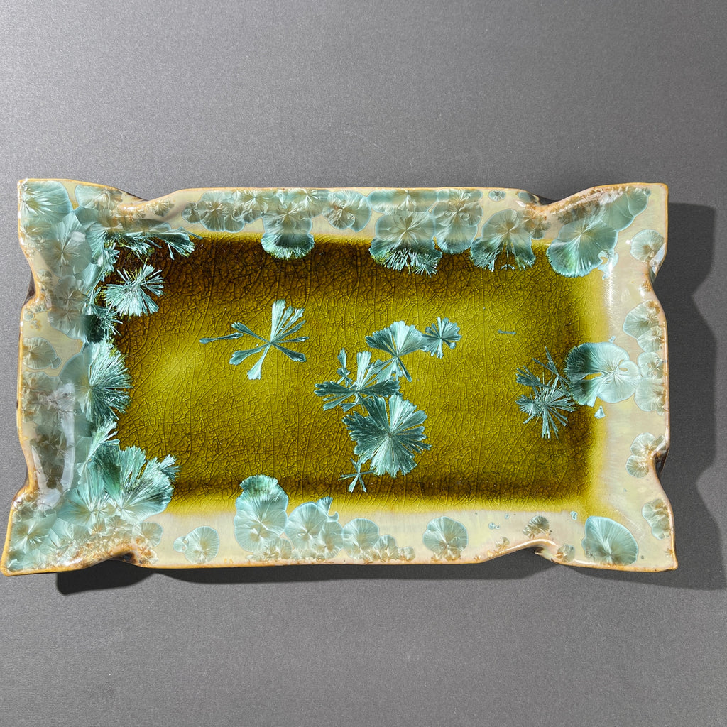 spring green  macro crystalline glazed tray by Hong Rubinstein