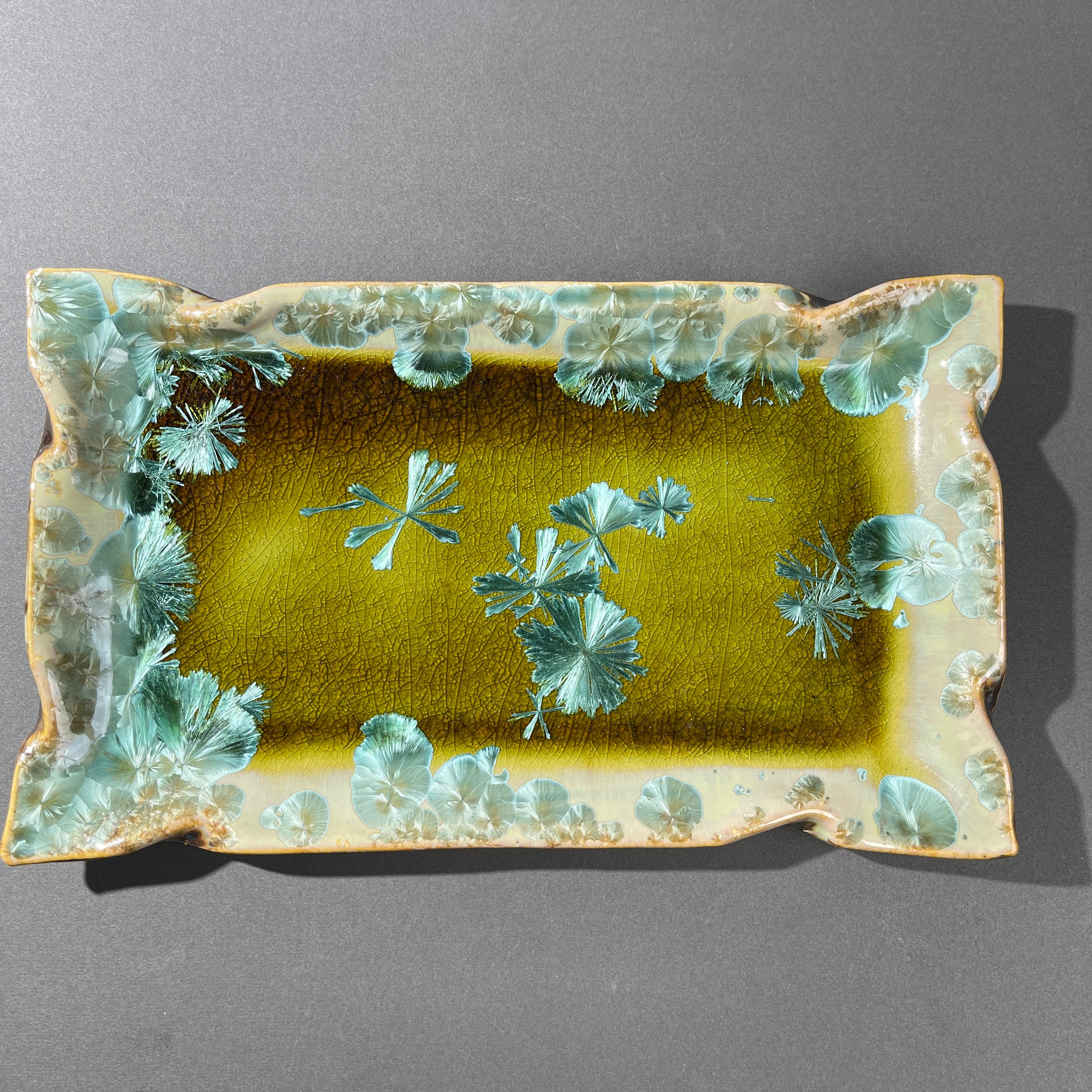 spring green  macro crystalline glazed tray by Hong Rubinstein