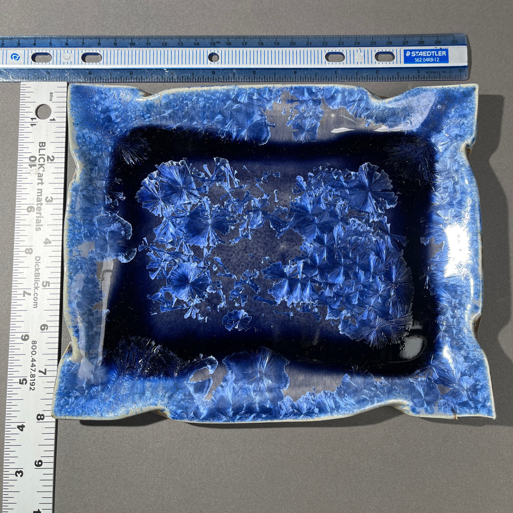 Blue purple macro crystalline glazed tray by Hong Rubinstein