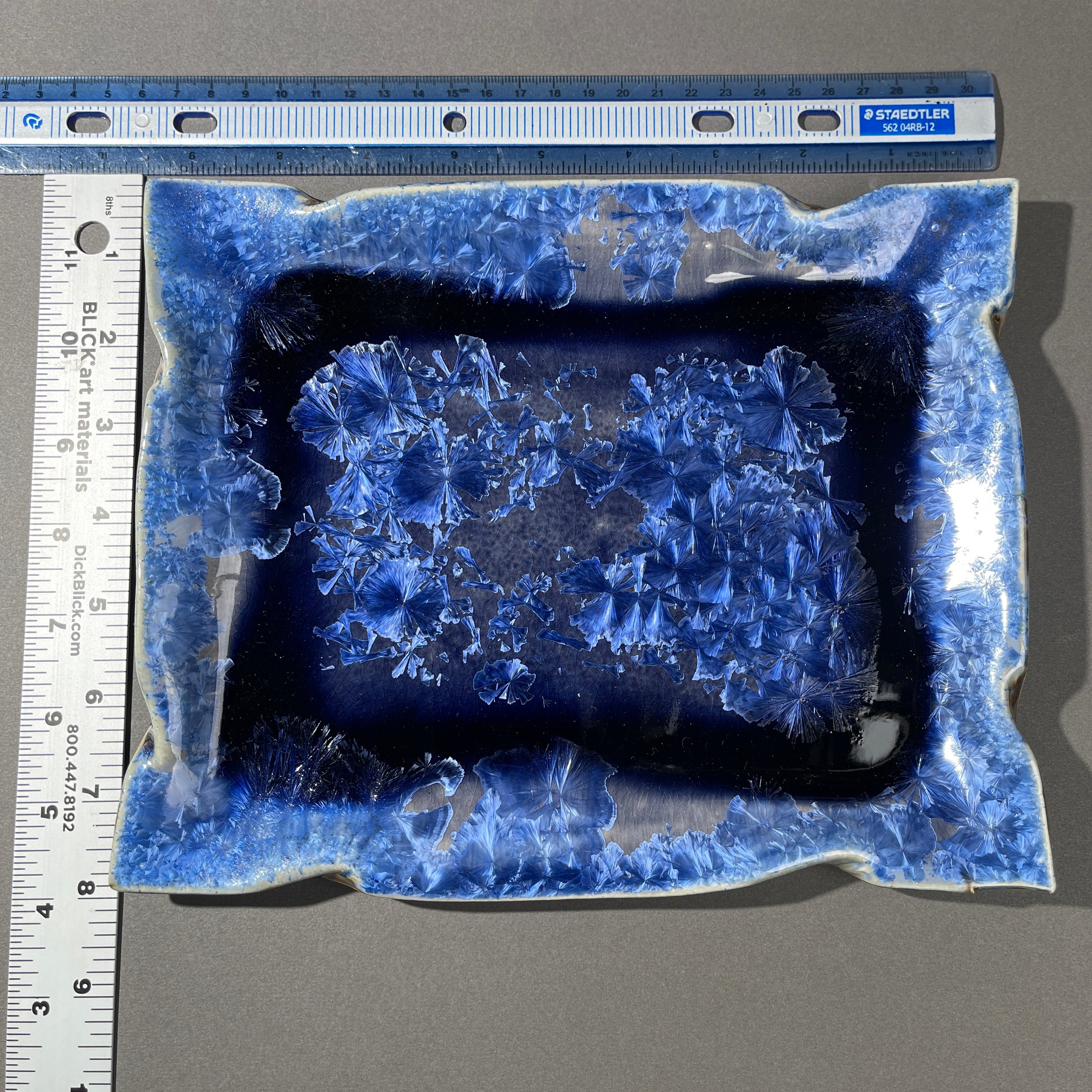 Blue purple macro crystalline glazed tray by Hong Rubinstein