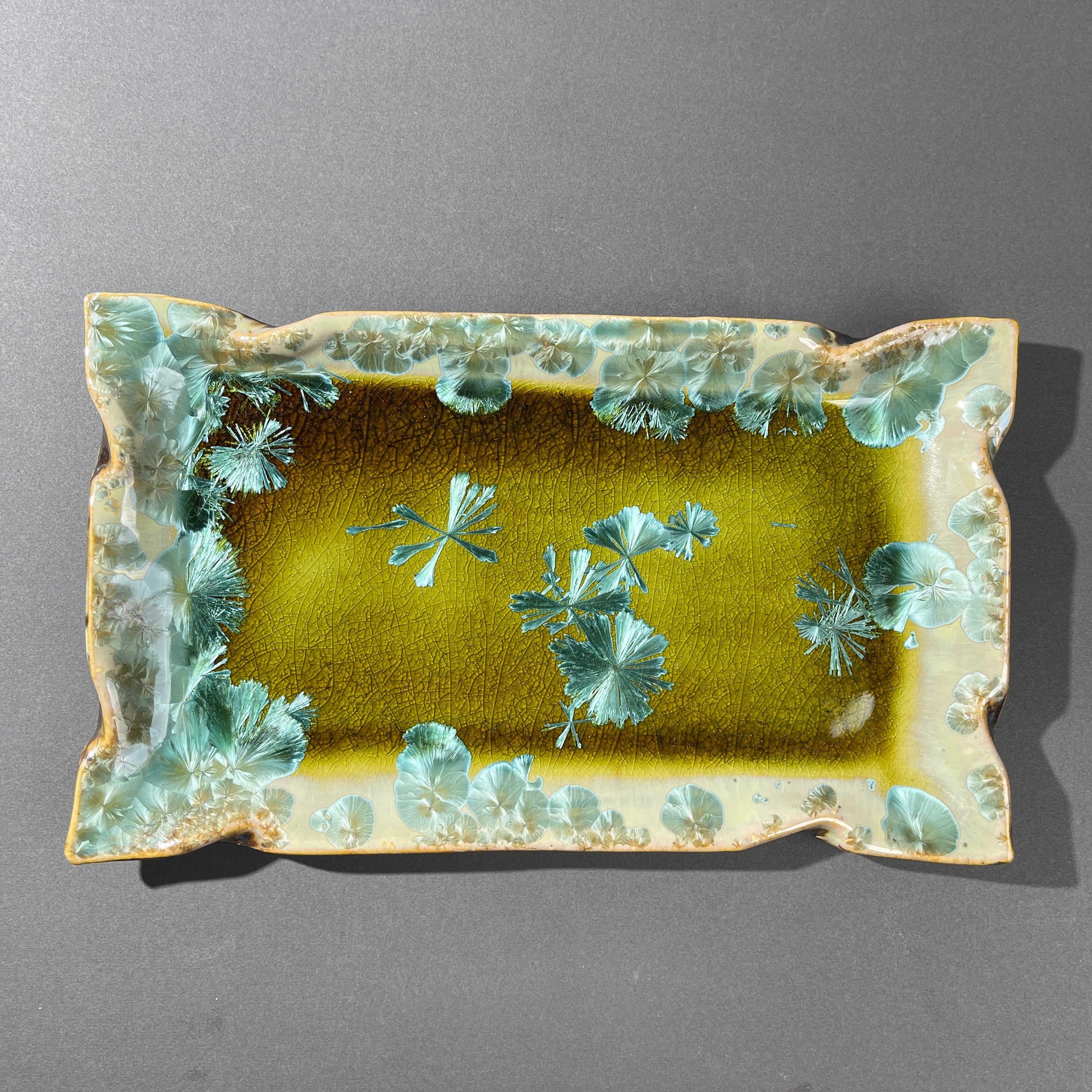 spring green  macro crystalline glazed tray by Hong Rubinstein