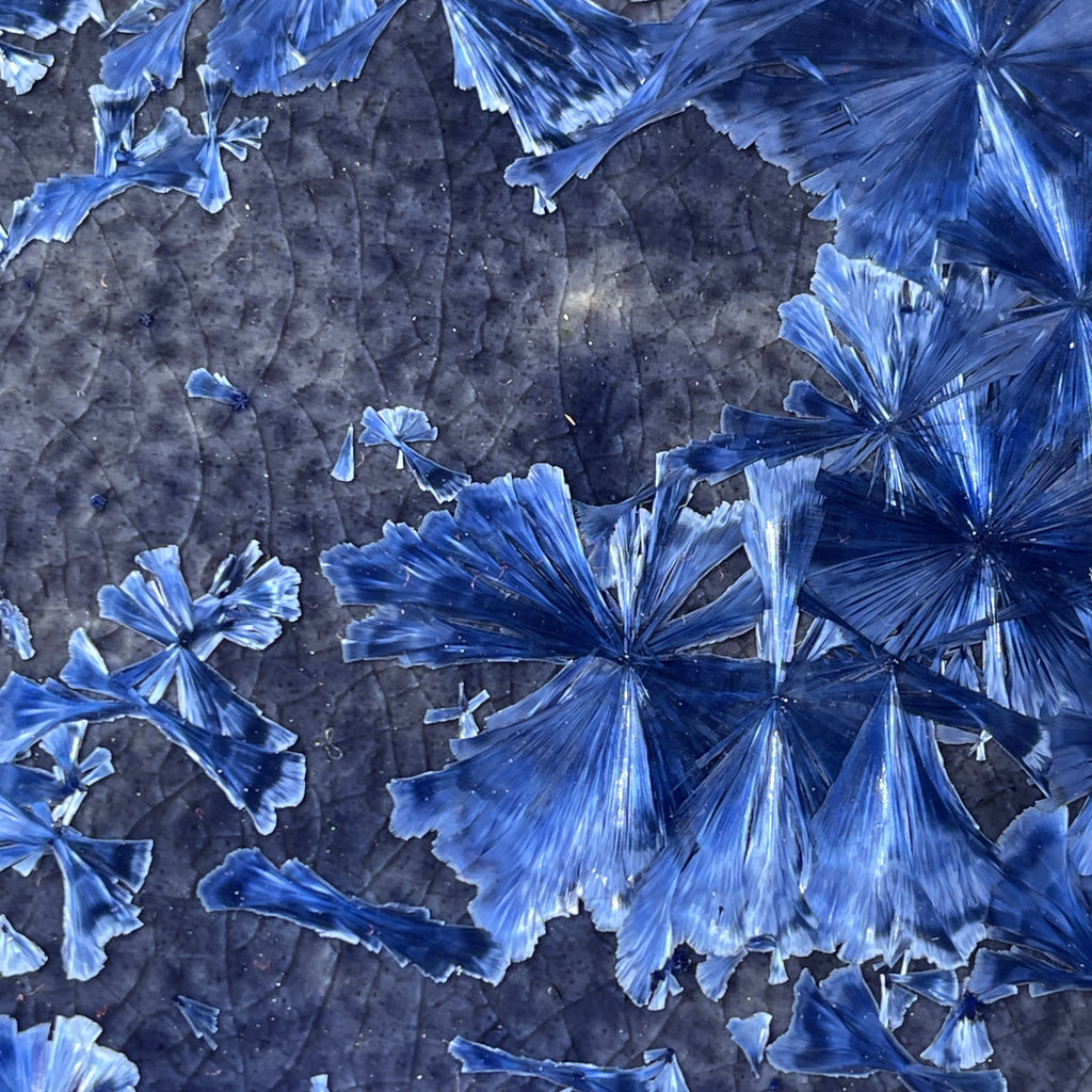Blue purple macro crystalline glazed tray by Hong Rubinstein close up