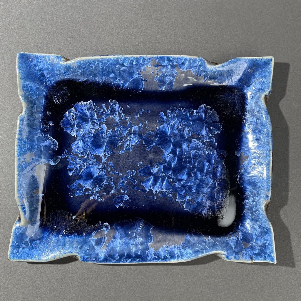 Blue purple macro crystalline glazed tray by Hong Rubinstein