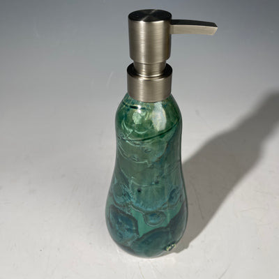soap dispenser in jade green sparkling chatoyant crystalline glaze
