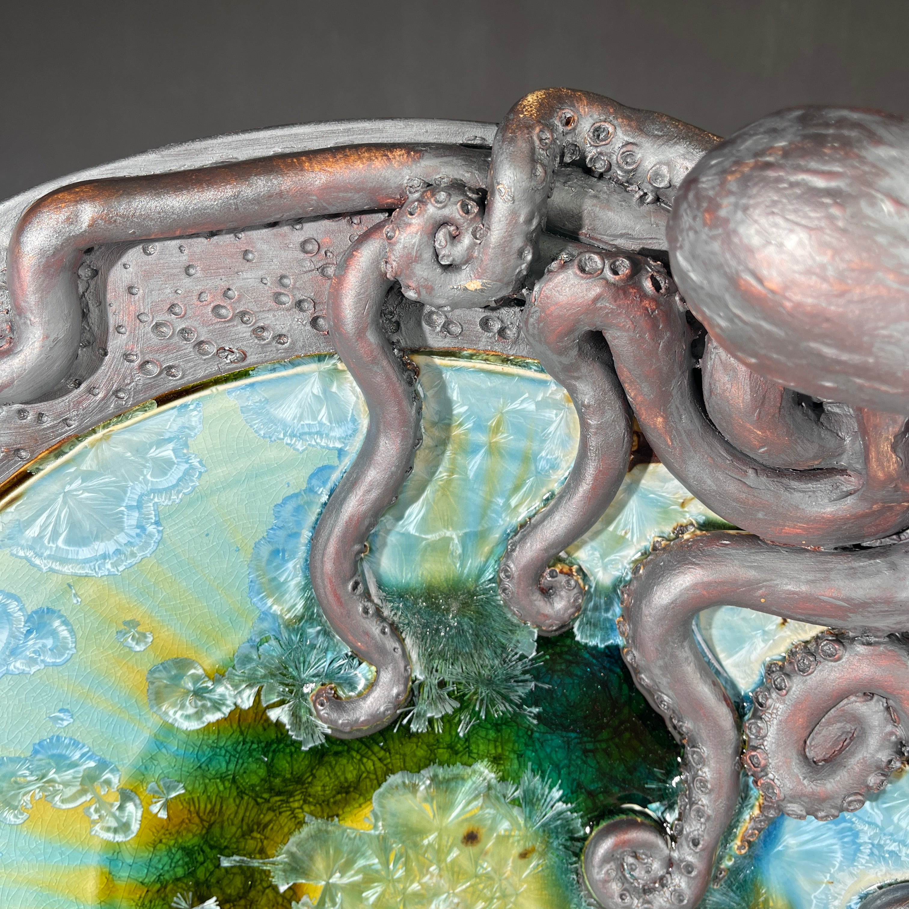 octopus platter with a macro crystalline glaze