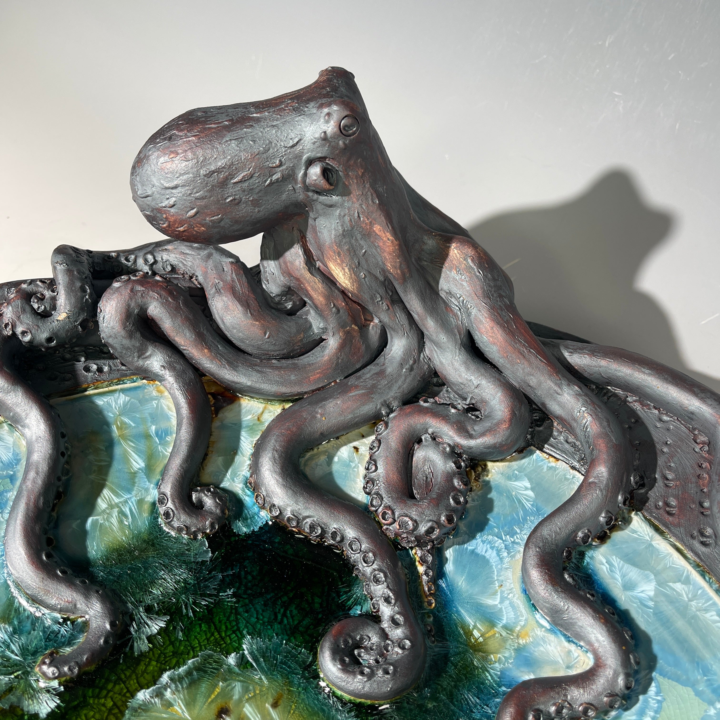 octopus platter with a macro crystalline glaze