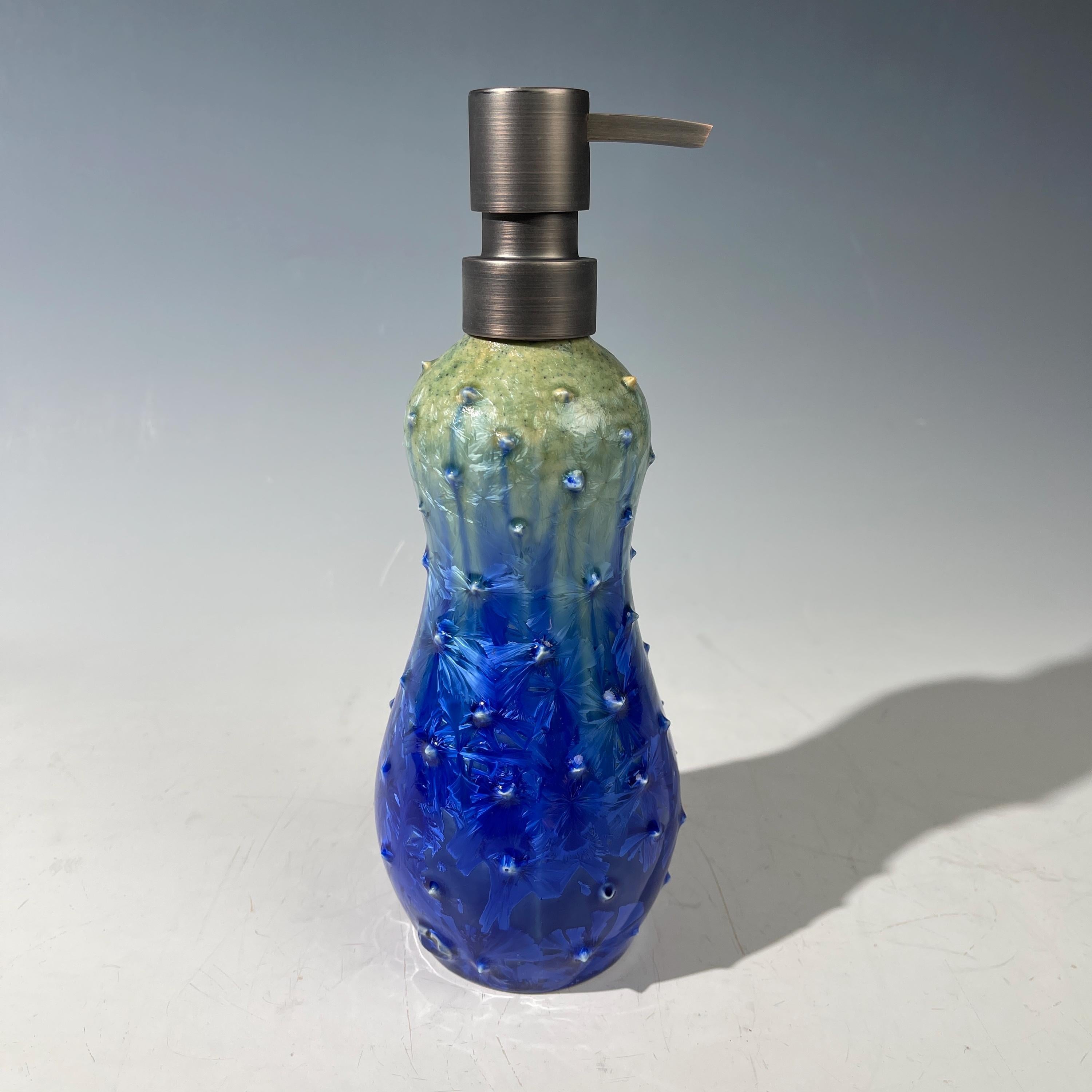 Soap Pump, Tall Lotion Dispenser Pump chartreuse green cobalt blue  studded Sparkle Crystalline Glaze