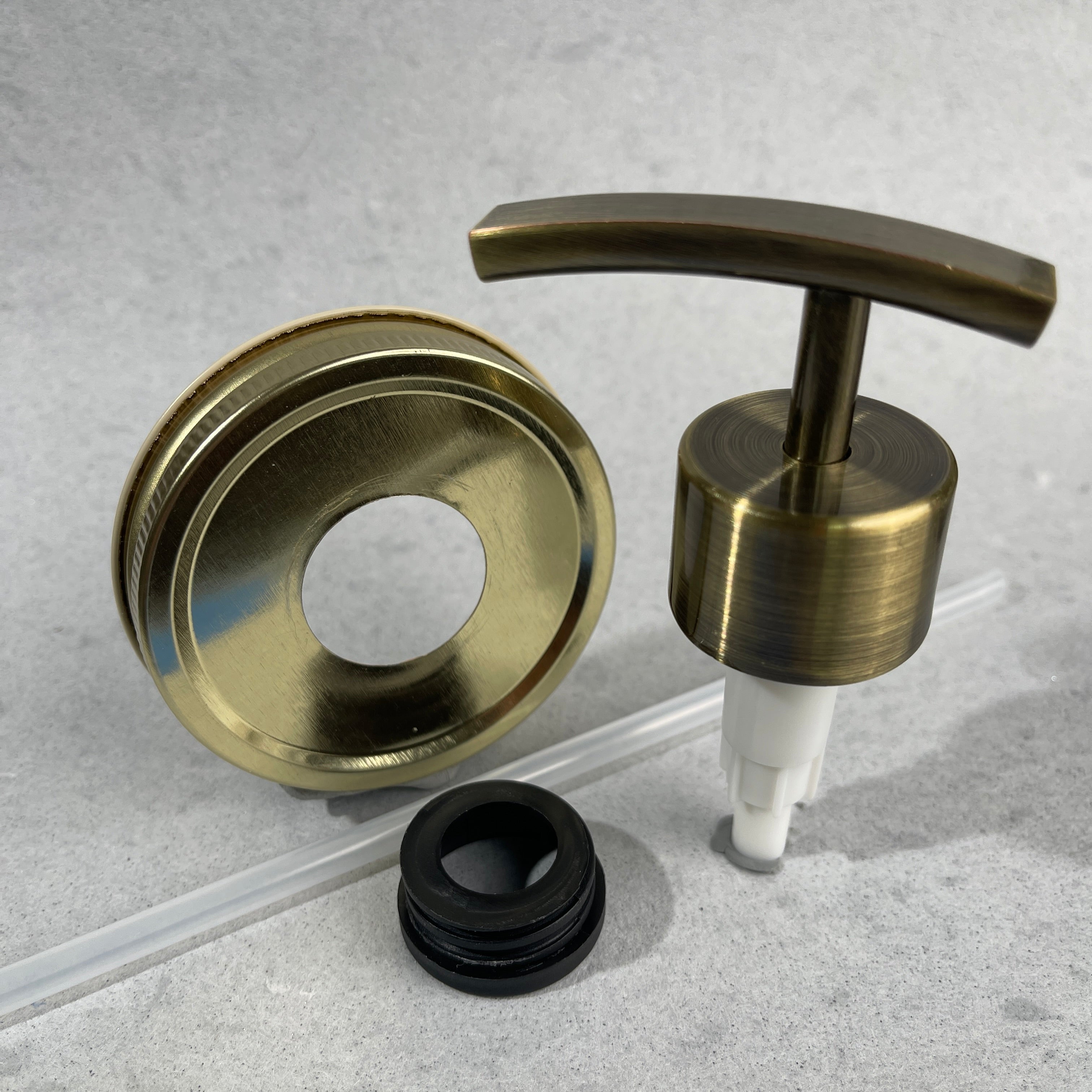 brass gold toned mason jar soap pump kit with rainbow brass finish pump