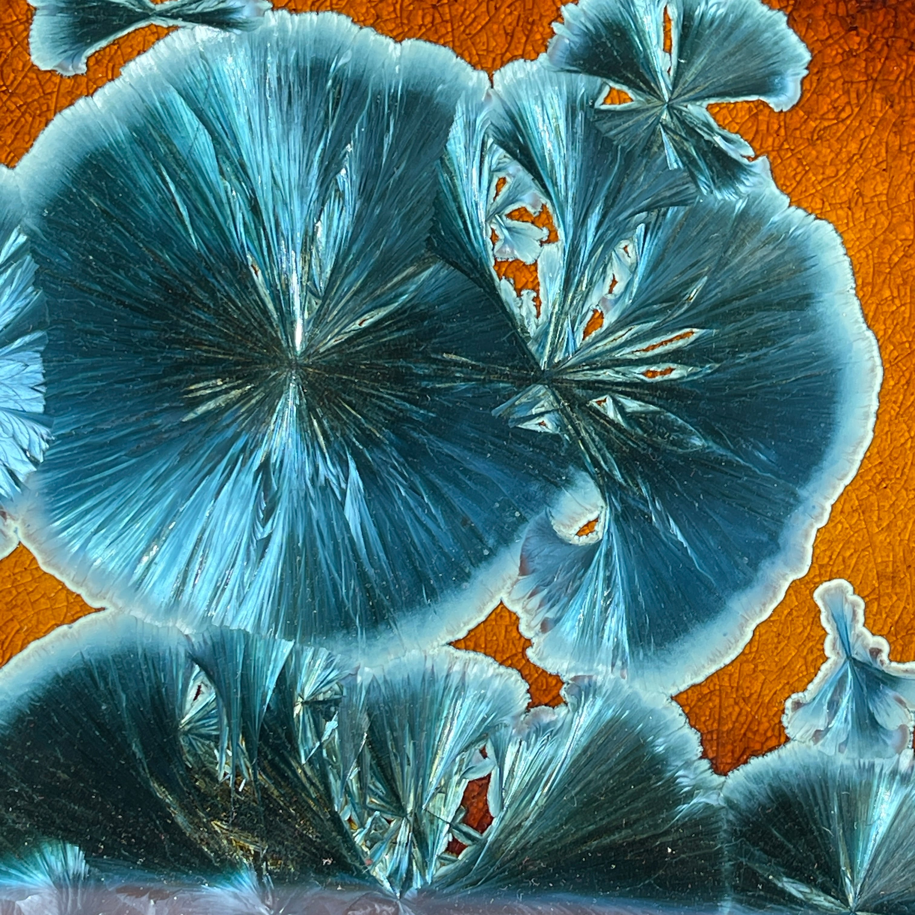 honey teal almond color macro crystalline glazed ceramic tray by Hong Rubinstein of One Dream DesignTM