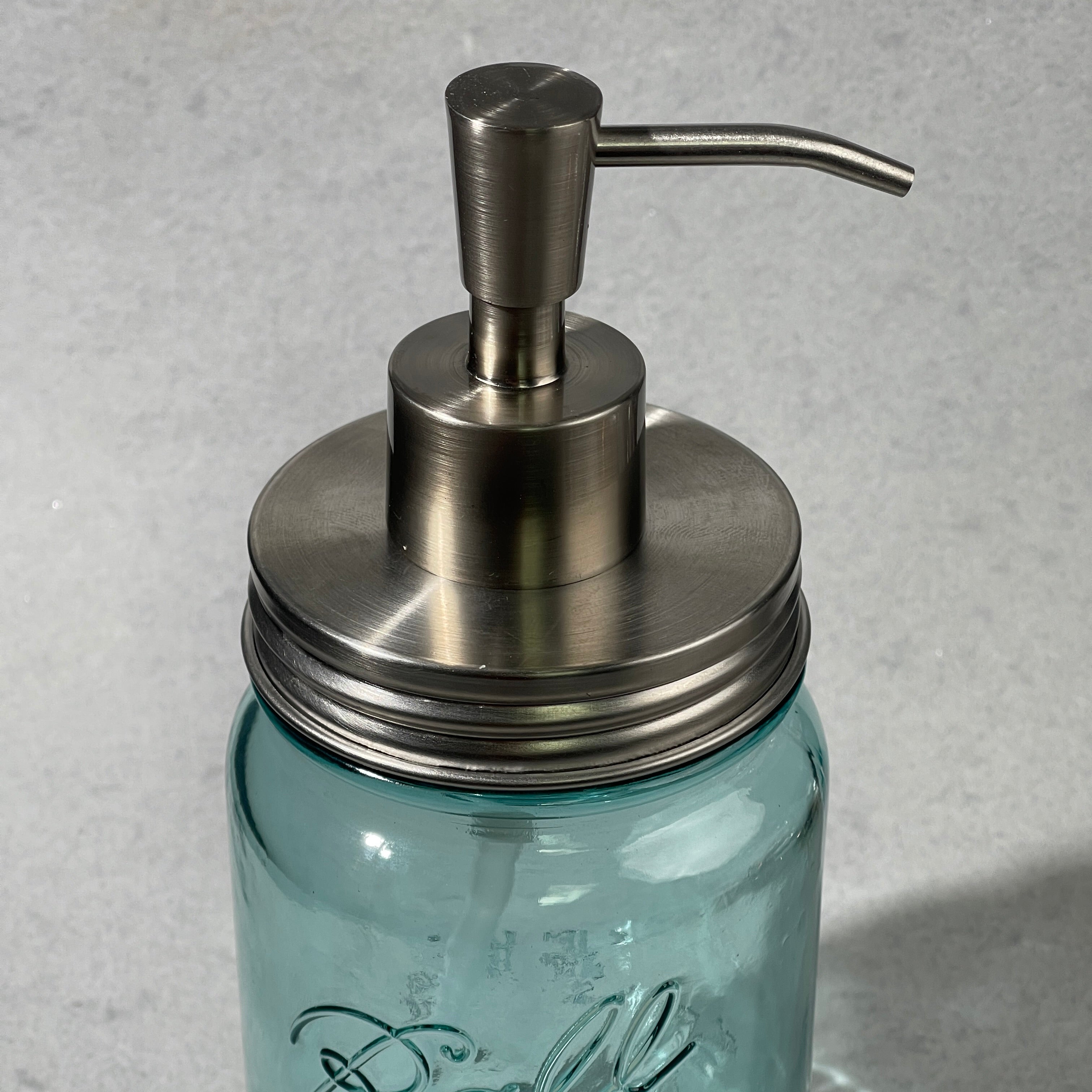 inverted cone modern mason jar  stainless steel soap pump kit