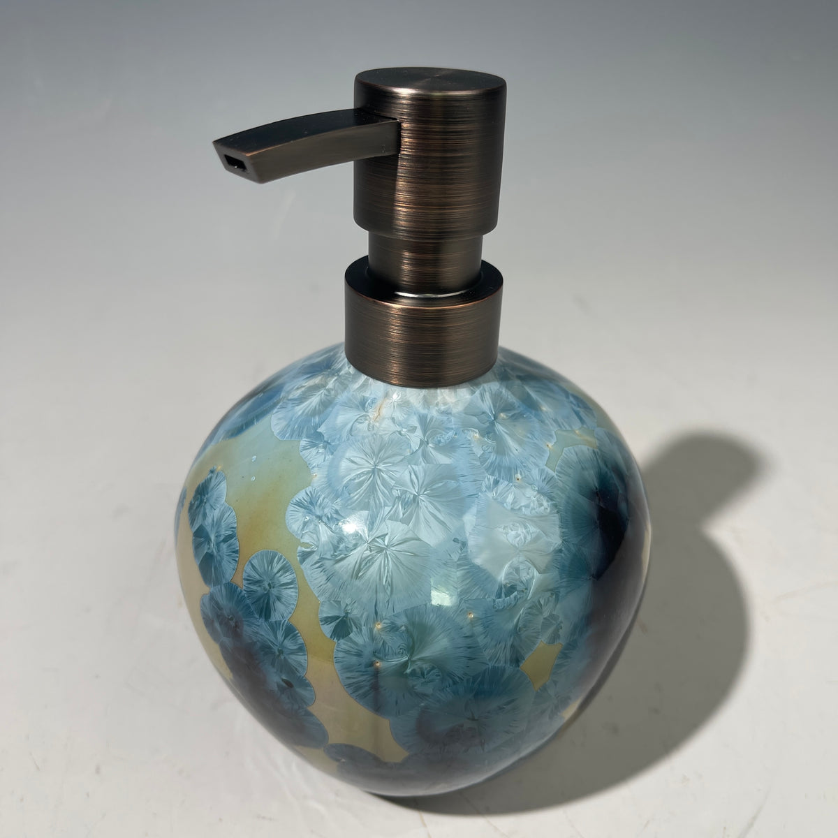 Soap pump dispenser bottle sparkling refractive crystalline fractal glaze