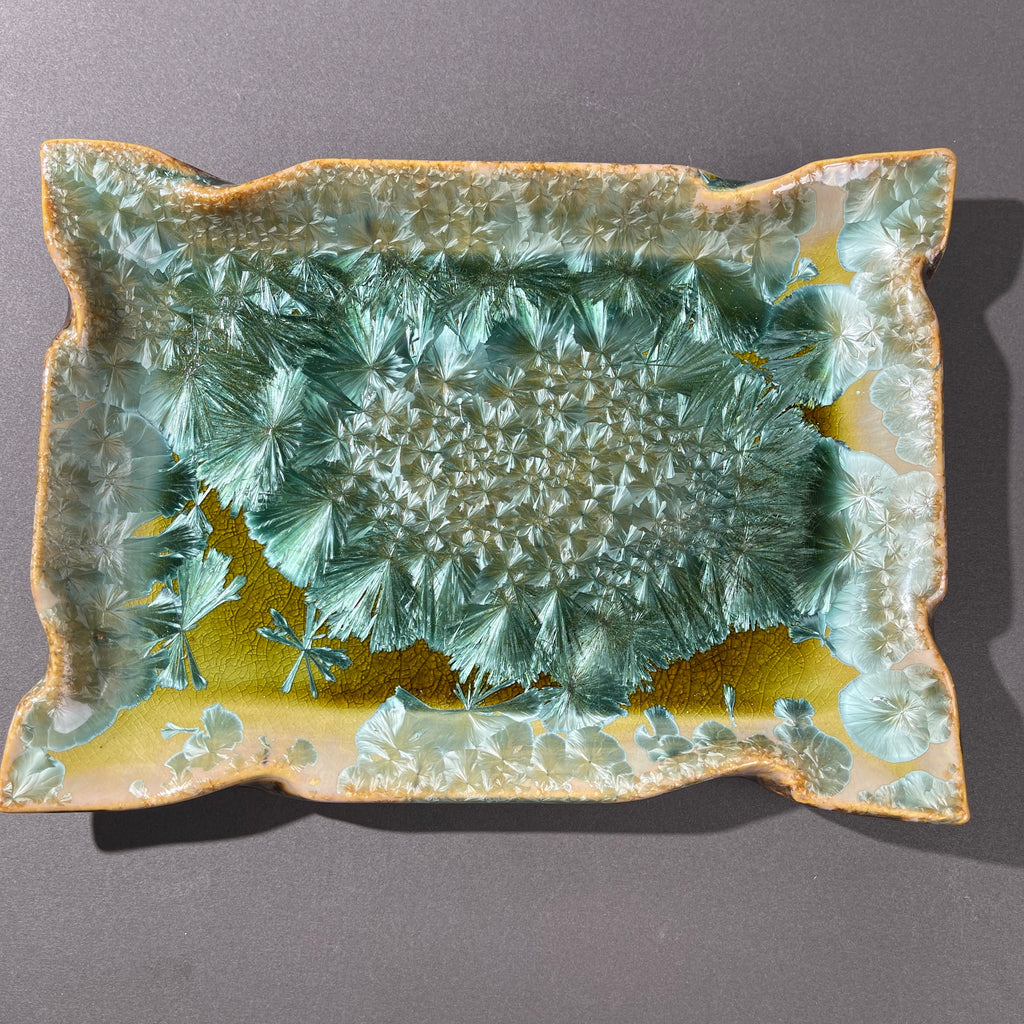 spring green refractive macro crystalline glazed tray by Hong Rubinstein