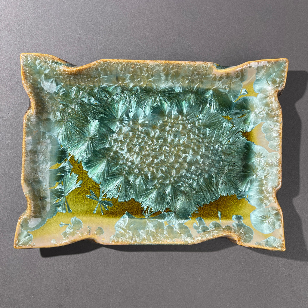 spring green refractive macro crystalline glazed tray by Hong Rubinstein