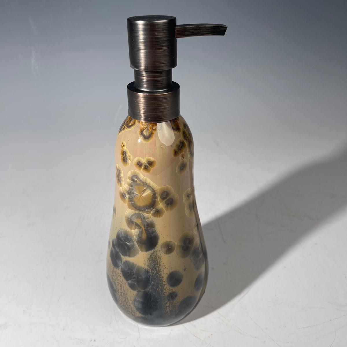 Soap Pump, Lotion and hand soap dispenser, tall, wheat to safflower honey gold to charcoal