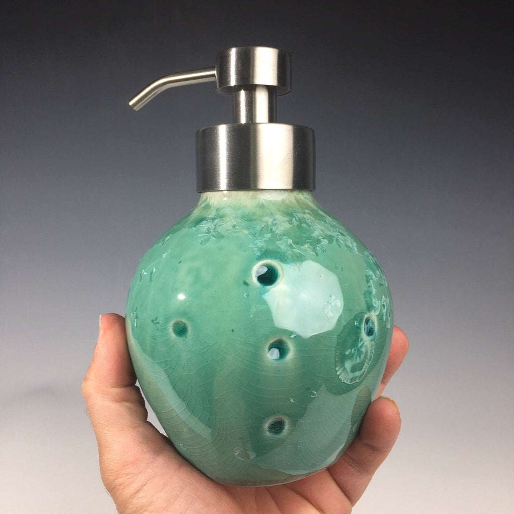Foaming soap pump caribbean blue green,  with stainless foam soap top