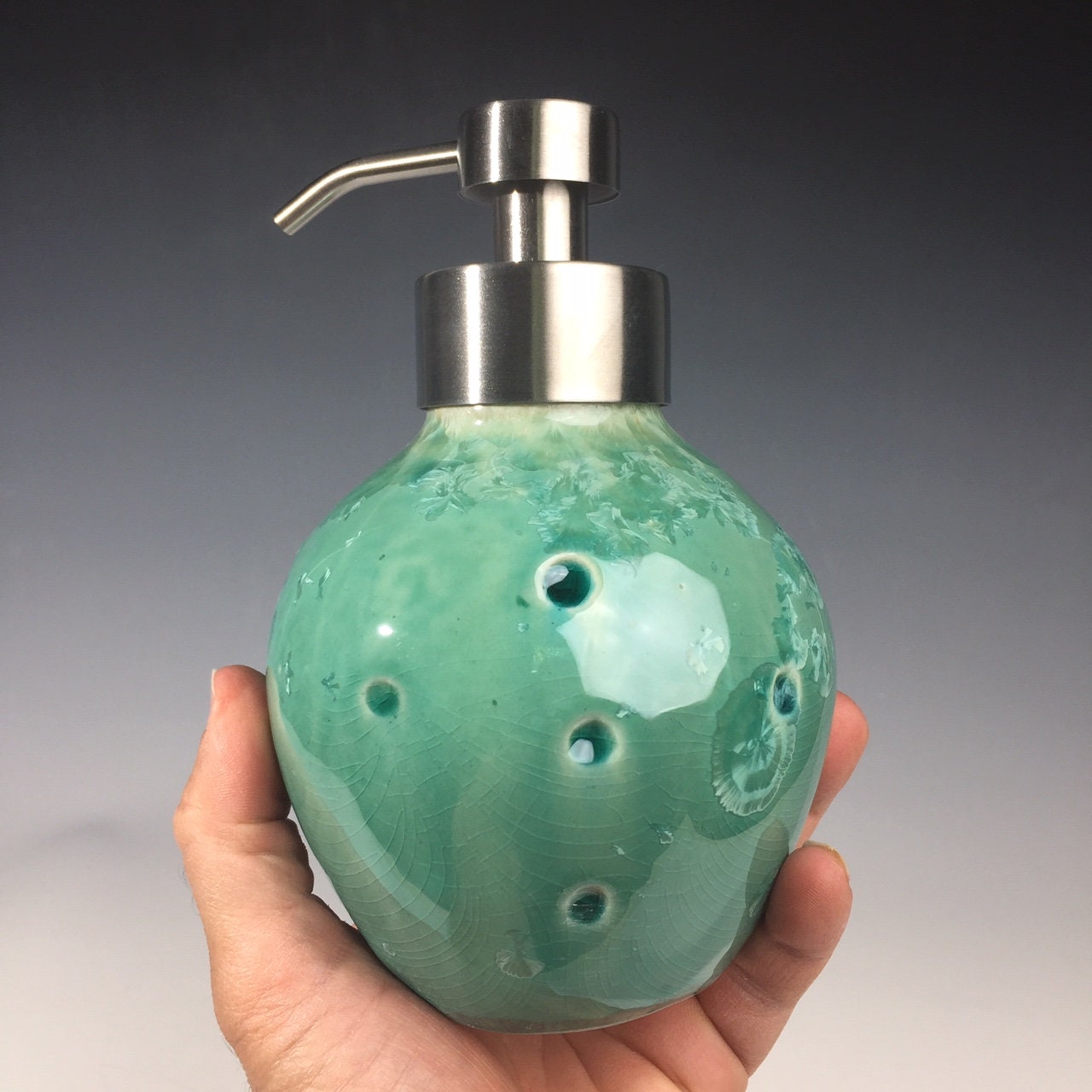Foaming soap pump caribbean blue green,  with stainless foam soap top