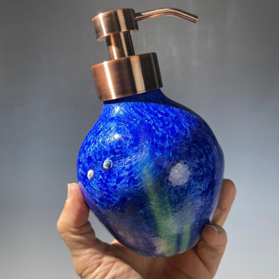 Foaming soap pump midnight galaxy blue green,  with copper foam soap top