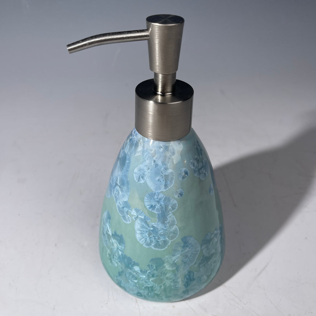 soap pump- sea jewel toned crystalline- triangular soap pump lotion dispenser unique handmade