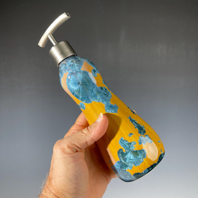 Soap Pump, Lotion and hand soap dispenser, tall, elegant golden teal shimmering glaze