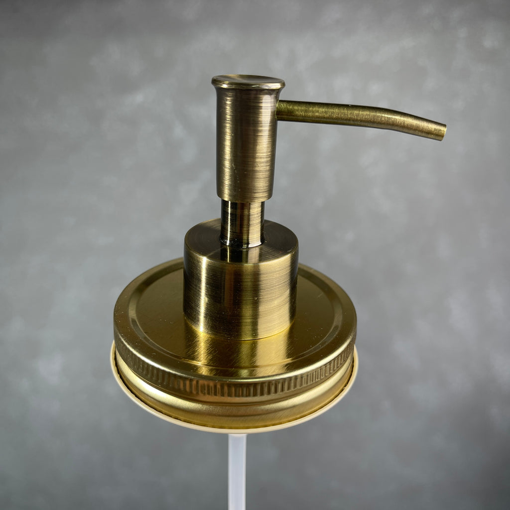 mason jjar soap pump kit  skinny brass with brass lid