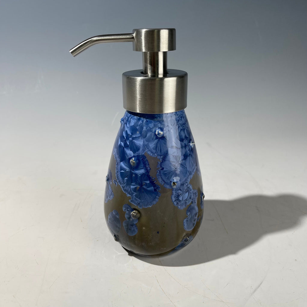 Foam Soap Pump, big purple blue paradise crystal glaze with stainless foamer top