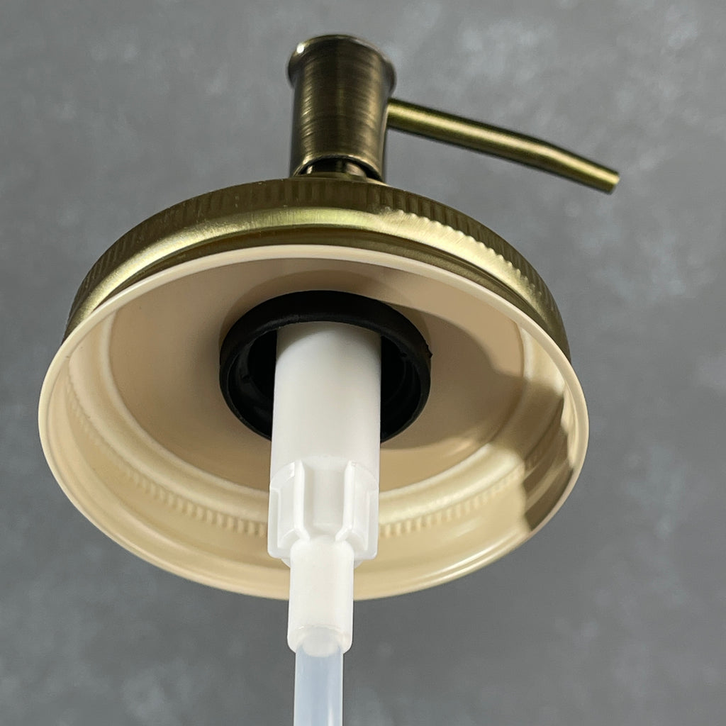 mason jjar soap pump kit  skinny brass with brass lid