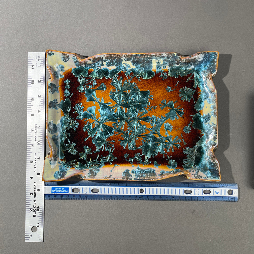 Macro-crystalline glazed tray  in amber to teal glaze by Hong Rubinstein of One Dream DesignTM