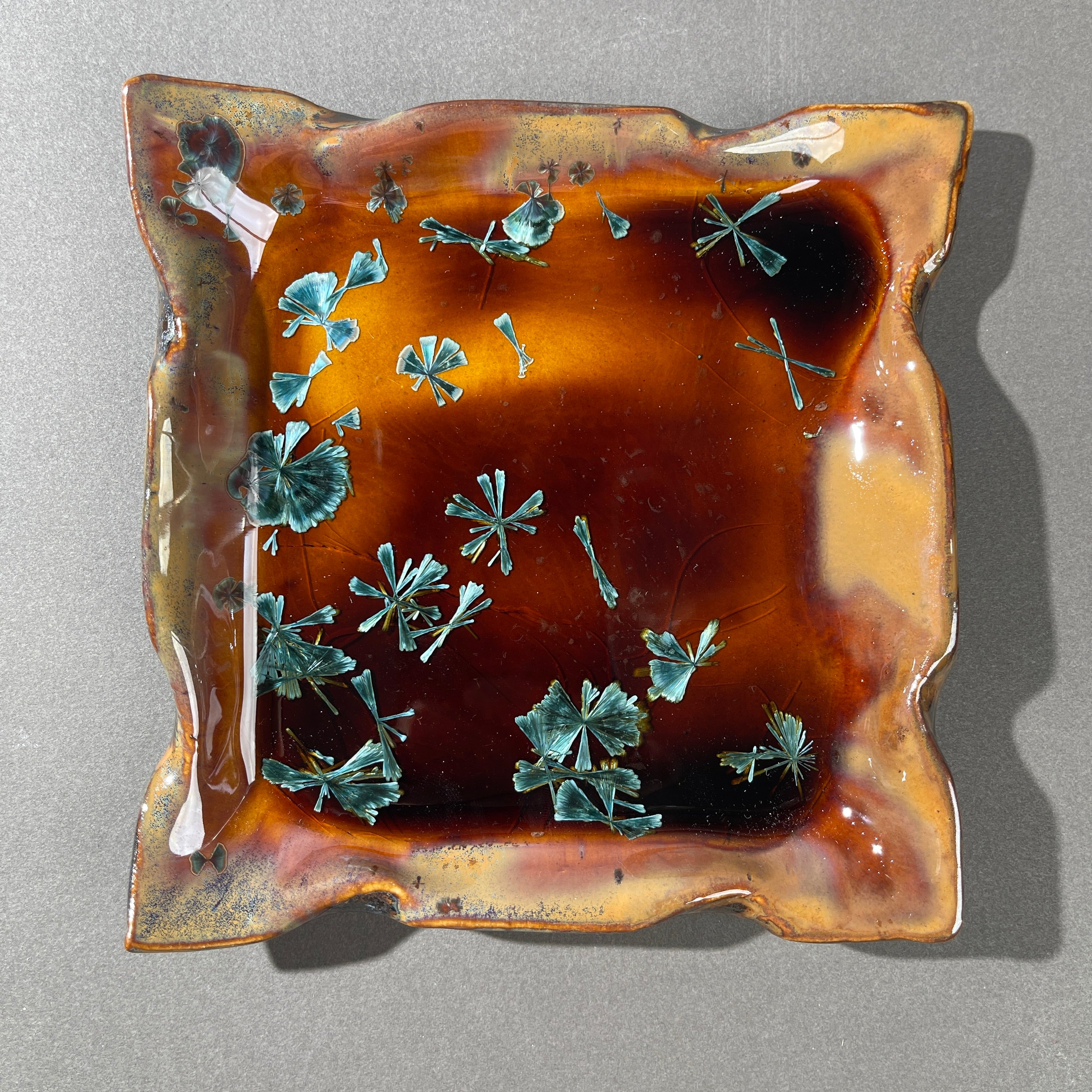 Amber Honey Teal Blue Macro crystalline tray 5.75" x 5.75"