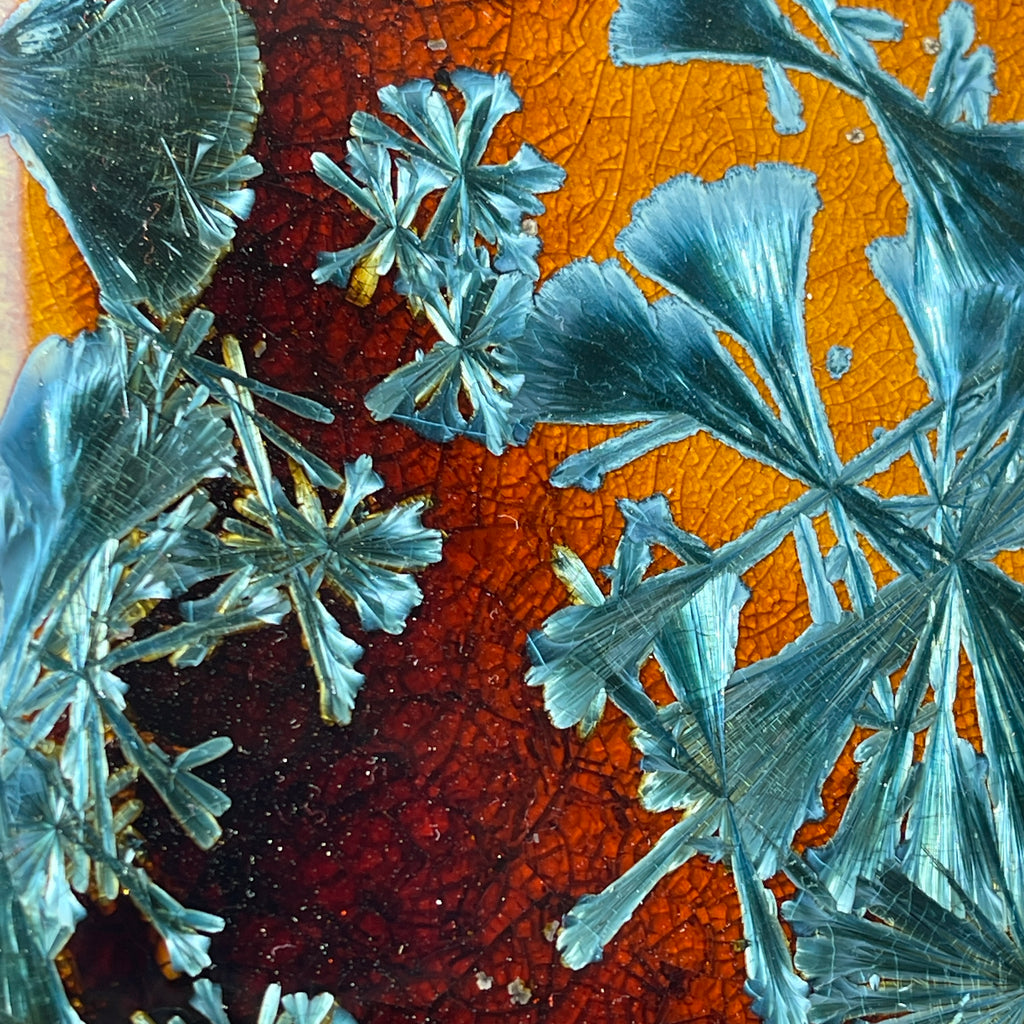 Macro-crystalline glazed tray  in amber to teal glaze by Hong Rubinstein of One Dream DesignTM