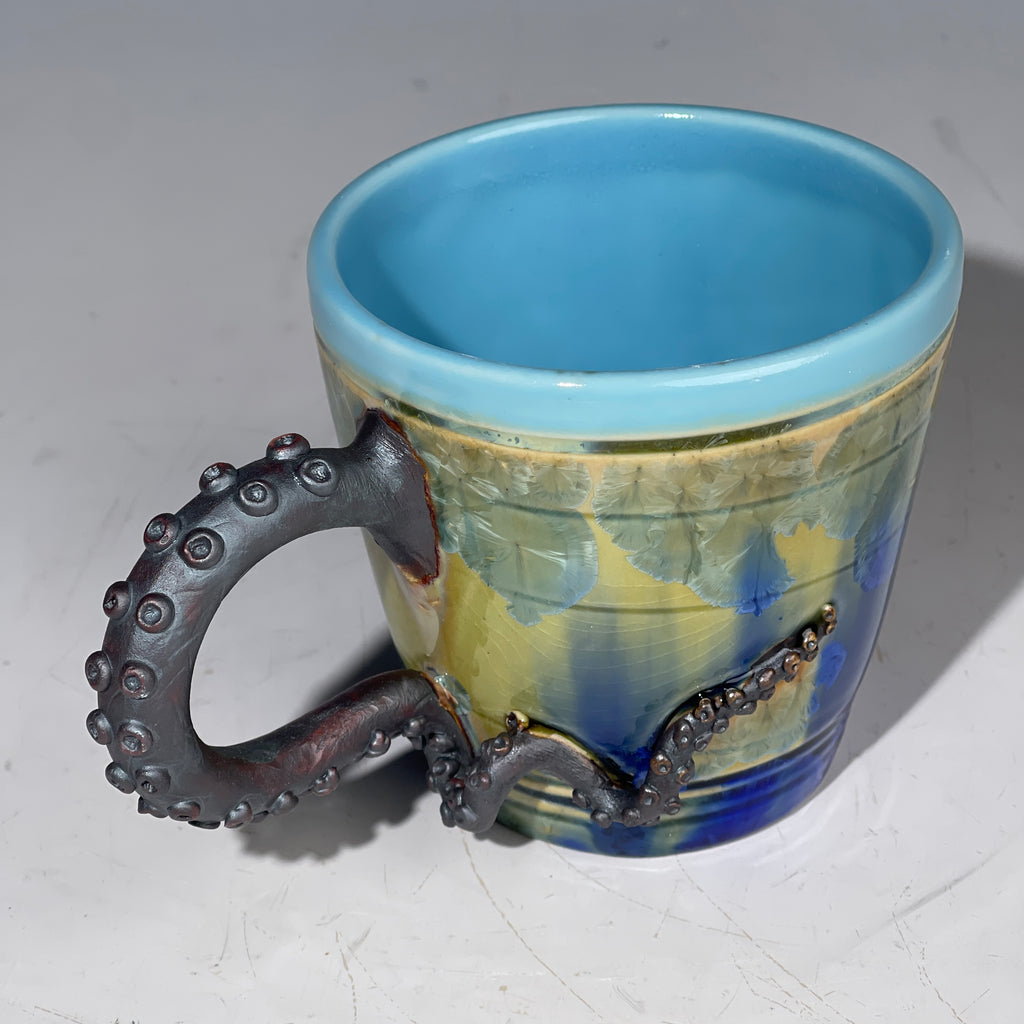 Octo-cup octopus tentacled cup with green blue sparking crystalline glaze by Adam & Hong Rubinstein 
