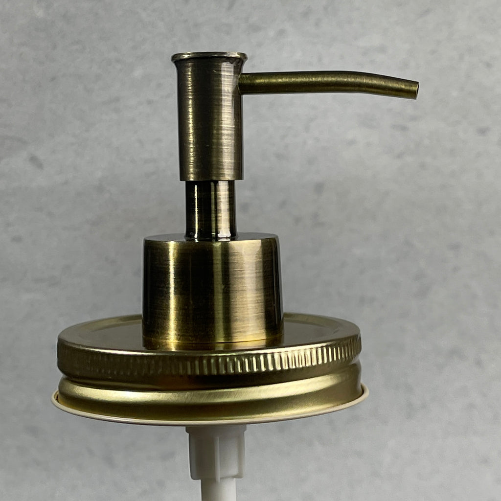 mason jjar soap pump kit  skinny brass with brass lid
