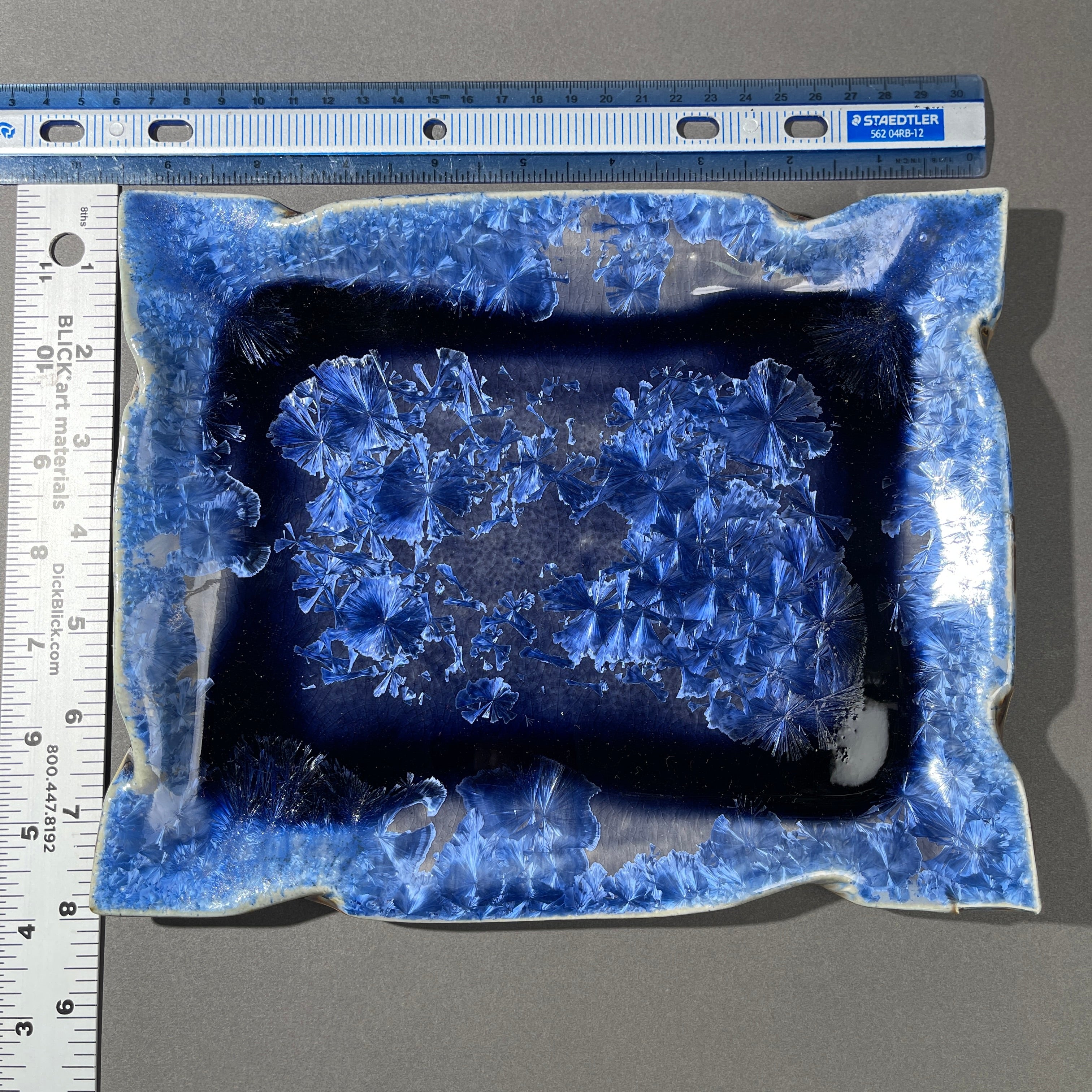 Blue purple macro crystalline glazed tray by Hong Rubinstein