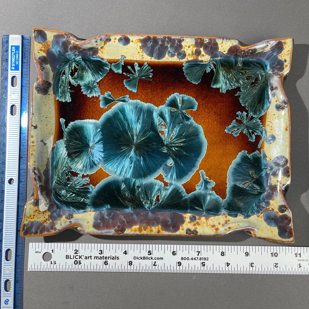 honey teal almond color macro crystalline glazed ceramic tray by Hong Rubinstein of One Dream DesignTM