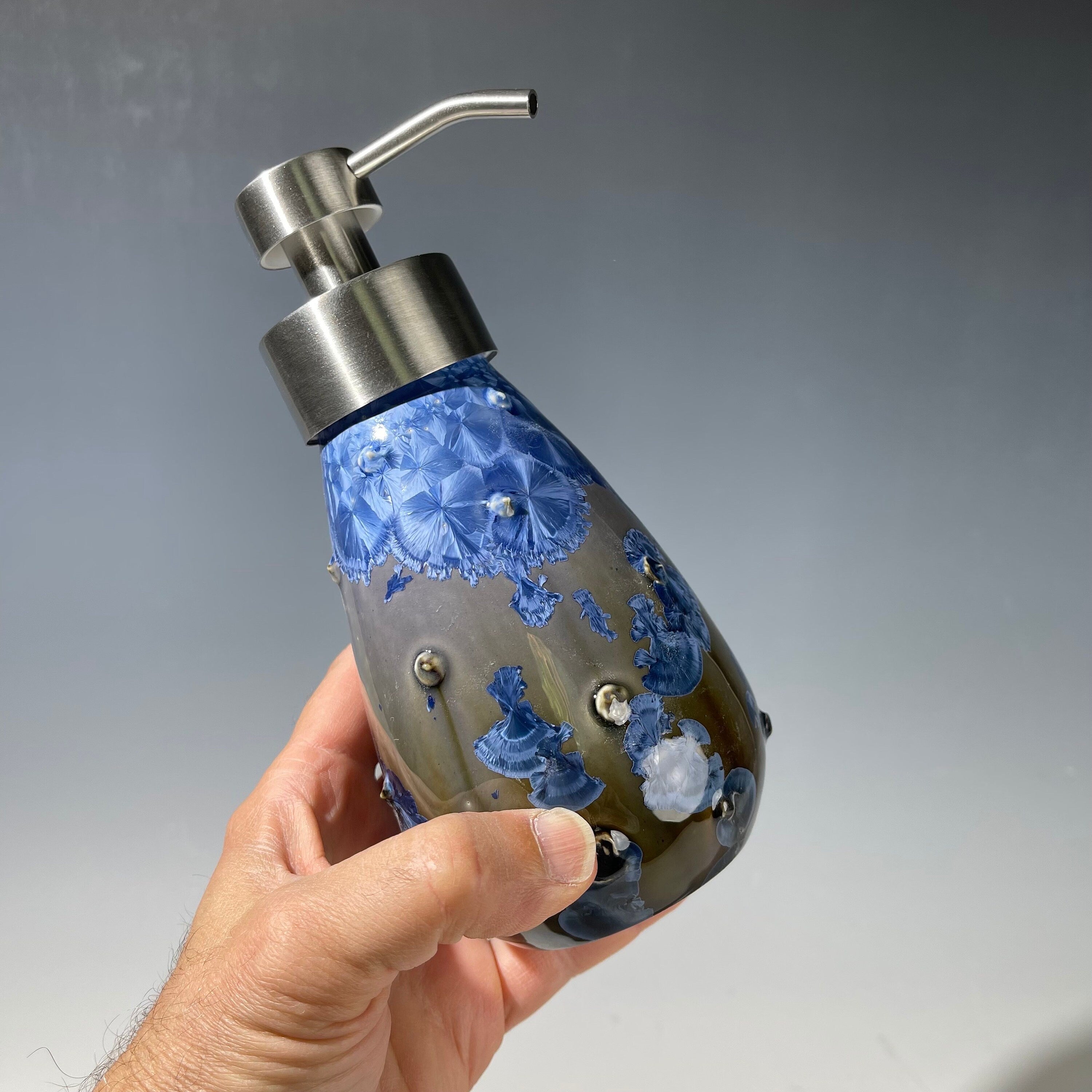 Foam Soap Pump, big purple blue paradise crystal glaze with stainless foamer top