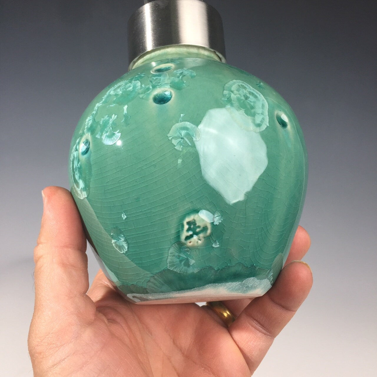 Foaming soap pump caribbean blue green,  with stainless foam soap top