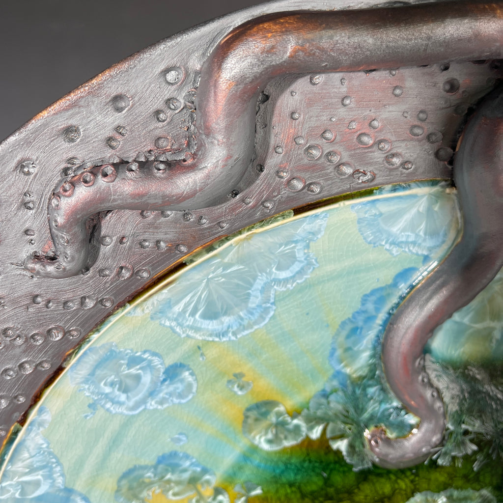 octopus platter with a macro crystalline glaze