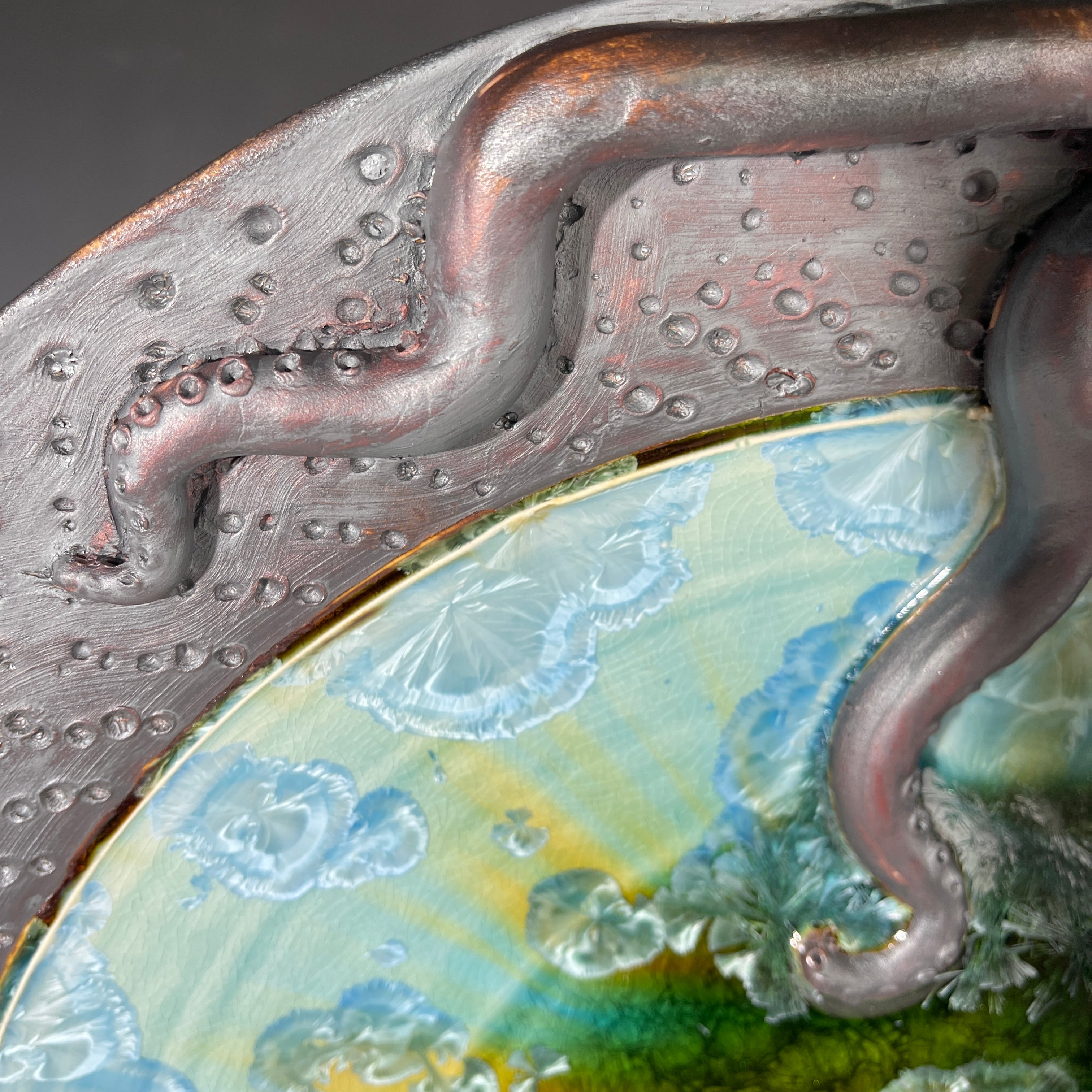 octopus platter with a macro crystalline glaze